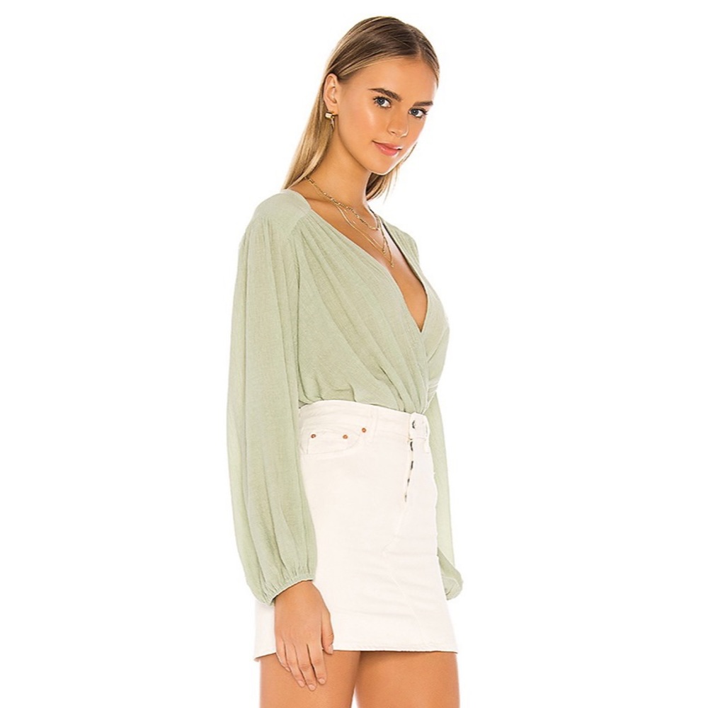 💕NWT Free People Check On It Wrap Top Green - Picture 2 of 9